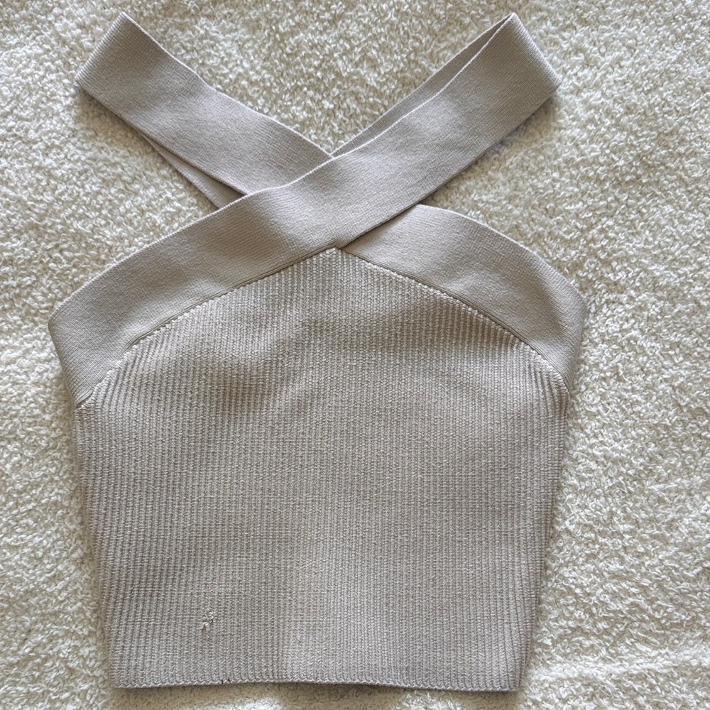 Babaton Taupe Ribbed Knit Top